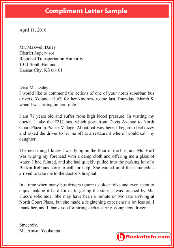 Compliment Letter Sample Example And Format