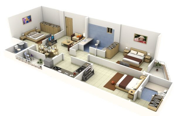 This three bedroom apartment is bright and airy though may be lacking in the storage department with only a few small wardrobes to speak of.