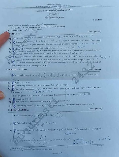 Subiecte Simulare Matematica 2022 : Cât timp au elevii pentru rezolvarea subiectelor la matematică la simulare bacalaureat 2022.