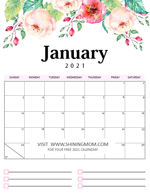 free printable monthly calendar jan 2021