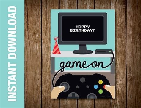  printable videogame birthday card videogame computer theme etsy