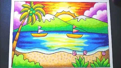 63+ Cara Menggambar Pemandangan Pantai Dengan Pensil Warna