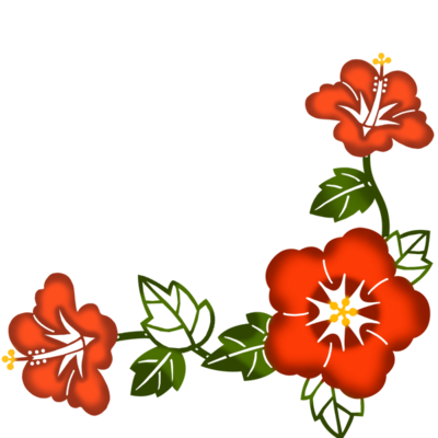 ハイビスカス枠a 紅型風 赤 の無料素材 イラスト沖縄 おきなわ