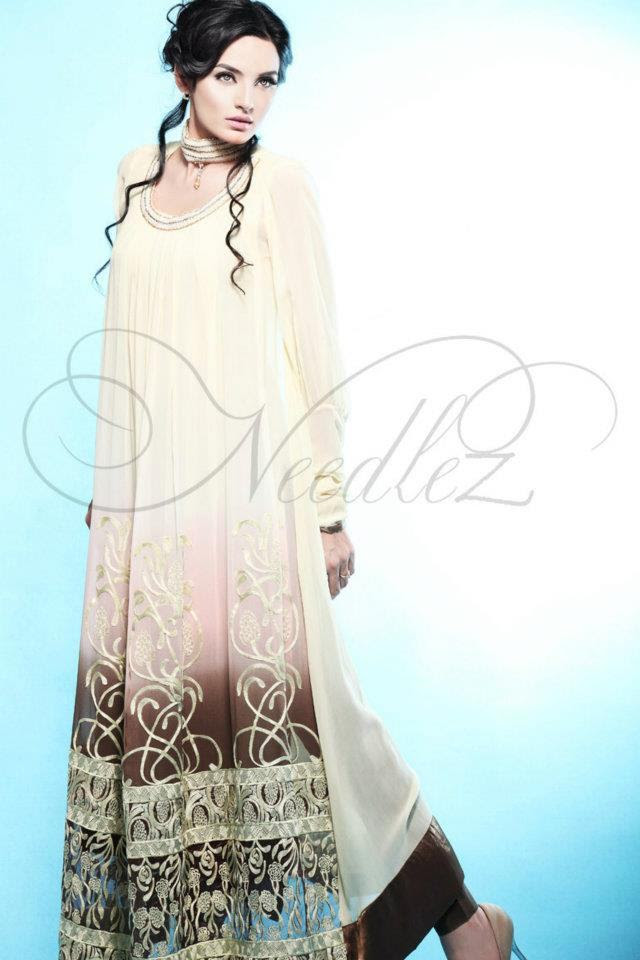 Needlez Embroidered amp Shaded Long Shirt Formal Collectio