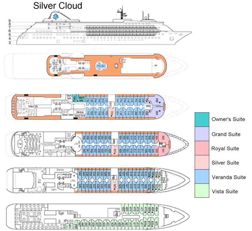 Silver Sea Cruises (844-442-7847): Silver Cloud & Silver Wind Deck Plans