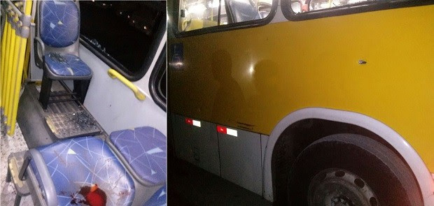 Janelas do ônibus foram estilhaçadas pelos tiros (Foto: Divulgação/Polícia Militar)