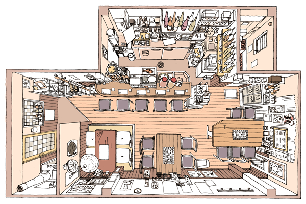 店舗を真上から見たパース図 Masahiko Yonemistu Illustration