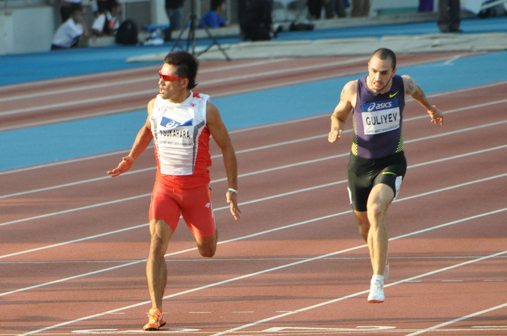 男子１００ｍ 1 クリストフ ルメートル フランス 10 26 2 ウォラス スピアモン アメリカ 10 47 3 ラミル グリエフ アゼルバイジャン 10 5 4 塚原 直貴 富士通 10 51 5 木村 慎太郎 アシックス 10 53 6 藤光 謙司 セーレン 10 65 7 髙平 慎士 富士通 10 74 8