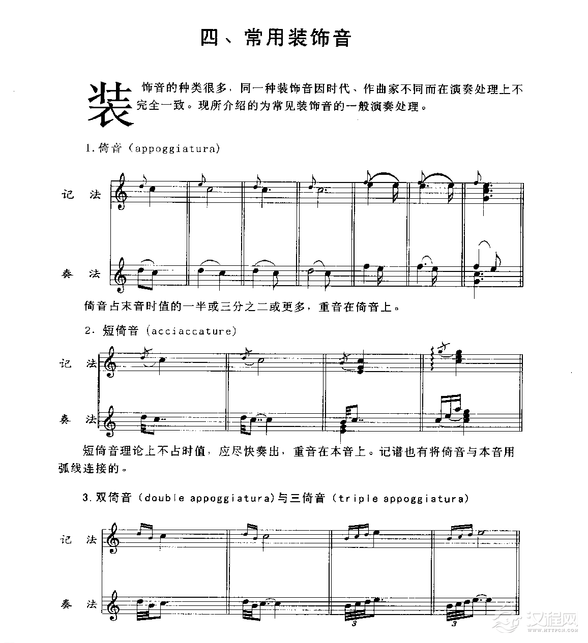 五线谱各种记号教程 常用装饰音 汉程艺术