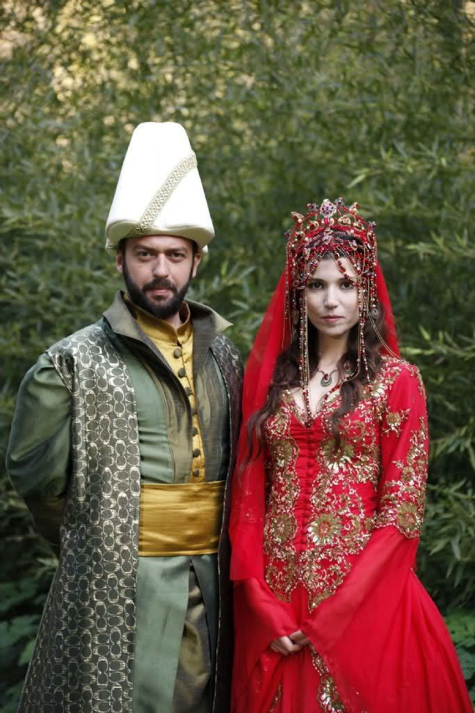 Hatice Sultan's Turkish Red Wedding Dress (gorgeous beaded headdress w/ red chiffon veil) more views chlick through to link --  (Magnificent Century)