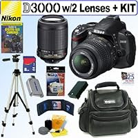 Nikon D3000 10MP Digital SLR Camera with 18-55mm f/3.5-5.6G AF-S DX 'VR' and 55-200mm f/4-5.6G ED IF AF-S DX 'VR' Zoom-Nikkor Lenses + 8GB Deluxe Accessory Kit