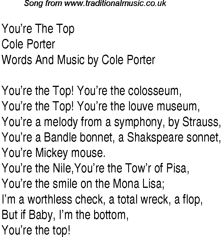 Top Songs 1935 Music Charts Lyrics For Youre The Topcp
