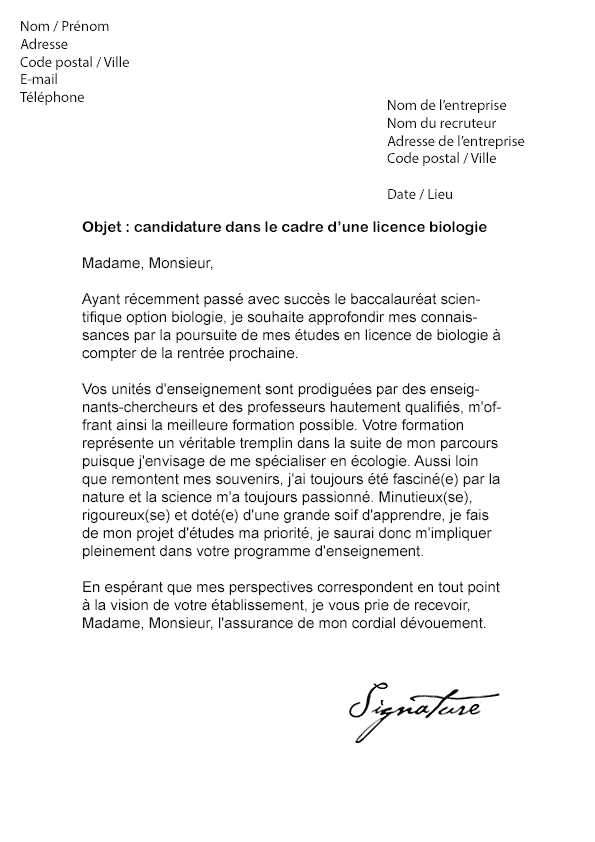 Lettre de motivation licence science de l'ingénieur 