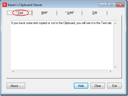 View Text Copied to Windows 7 Clipboard