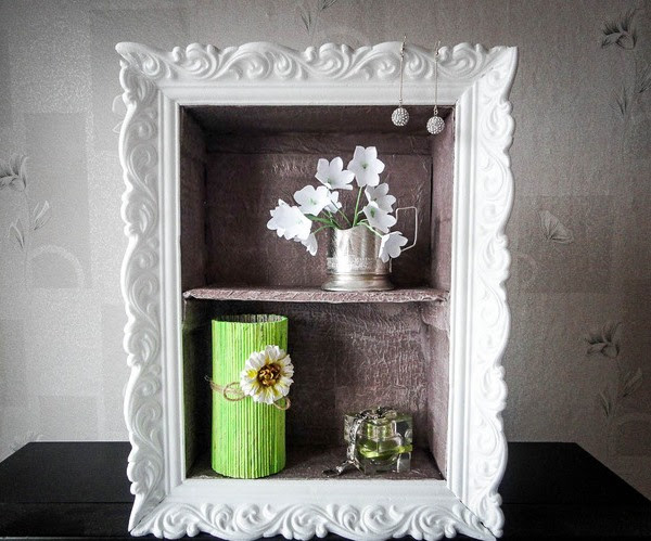 Cheap DIY home decor idea - Cardboard wall shelf with ornamented frame