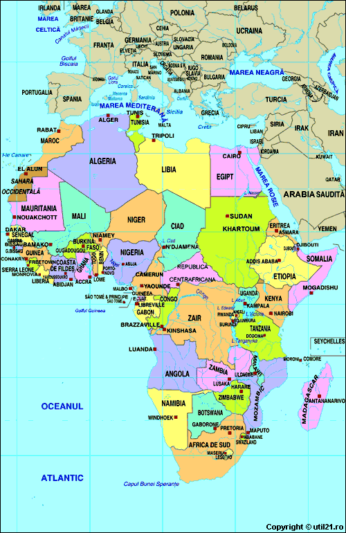 Harta continentului Africa, dati click pentru a vedea harta in versiunea mare, cu toate detaliile