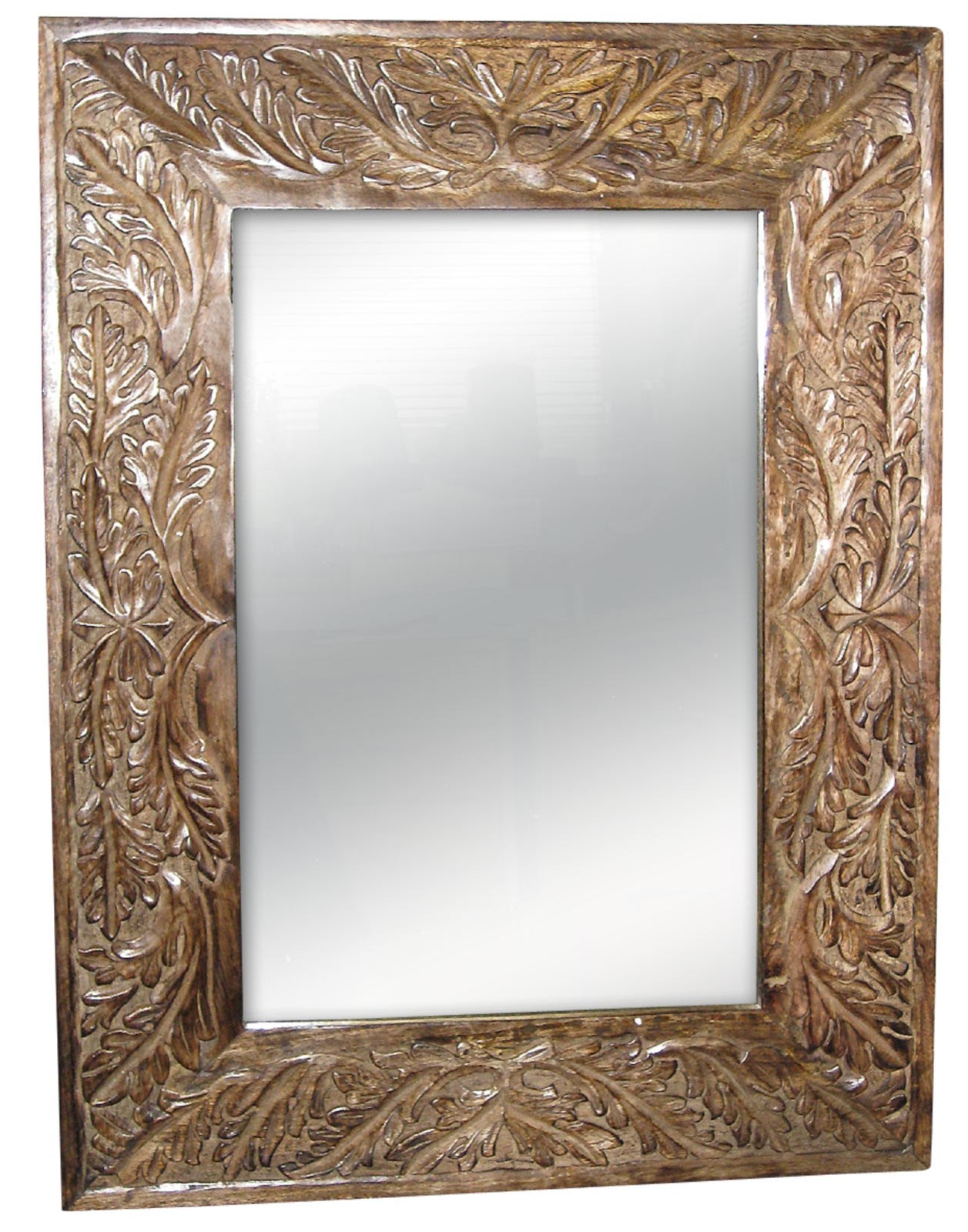 Mango Wood Leaf Design Carved Mirror - Mango Wood Accessories