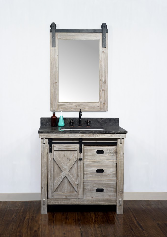 37 X 19 Bathroom Vanity Top : 36" Rustic Solid Fir Barn Door Style Single Sink Vanity in - Matching right or left sidesplash sold .