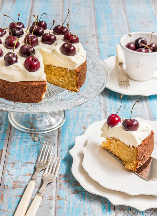 Brown Butter Cake with Vanilla Bean Cream & Cherries