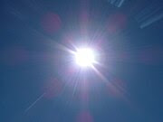 The Sun as it appears through a camera lens from the surface of Earth