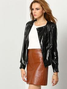 Black Zipper PU Leather Jacket