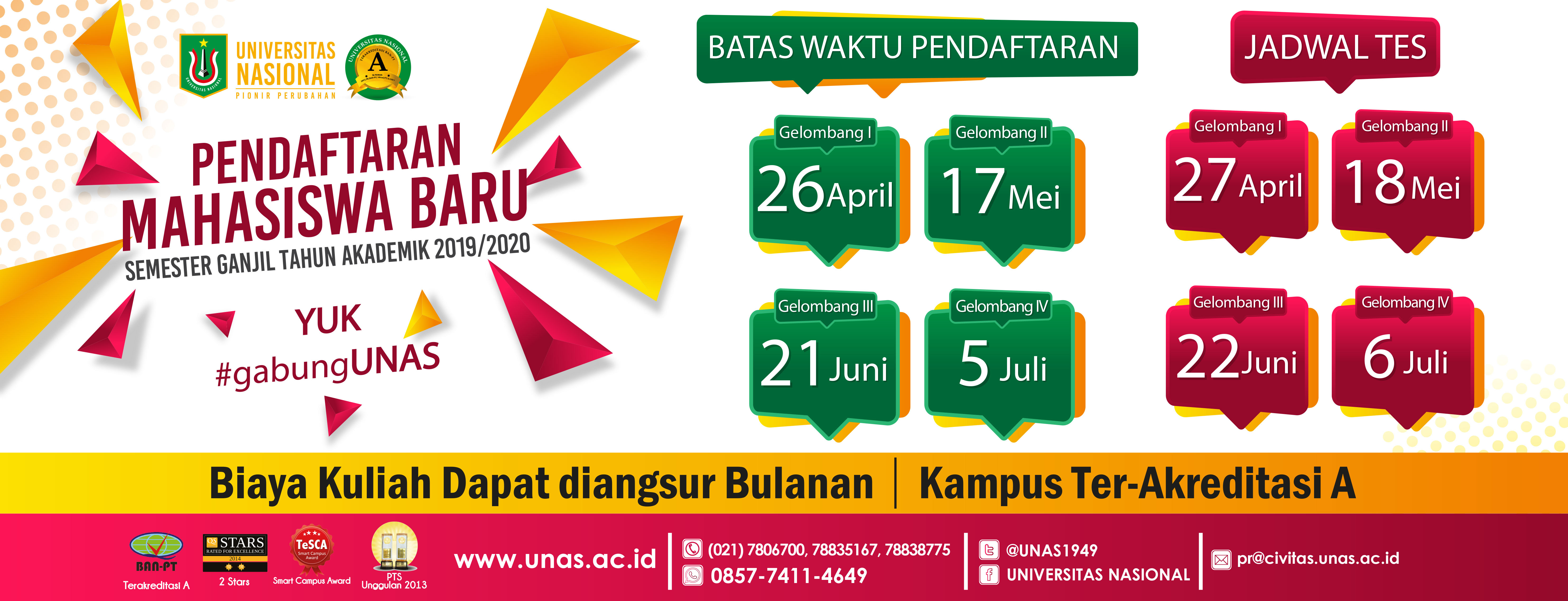 Pendaftaran Mahasiswa Baru UNAS Semester Ganjil Tahun Akademik 2019 2020
