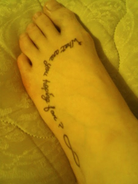 I got my first tattoo today. The words are lyrics from the jimmy eat world 