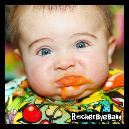 Punk Rock MIdnight Snack Food Bib for baby or toddler Boy girl or unisex with turquoise minky dot