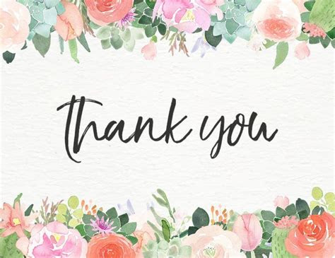  a thank card with watercolor flowers and greenery on the bottom that