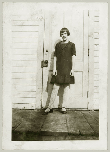Girl, black dress and door