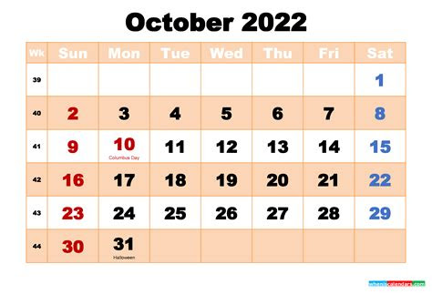  free printable october 2022 calendar with holidays