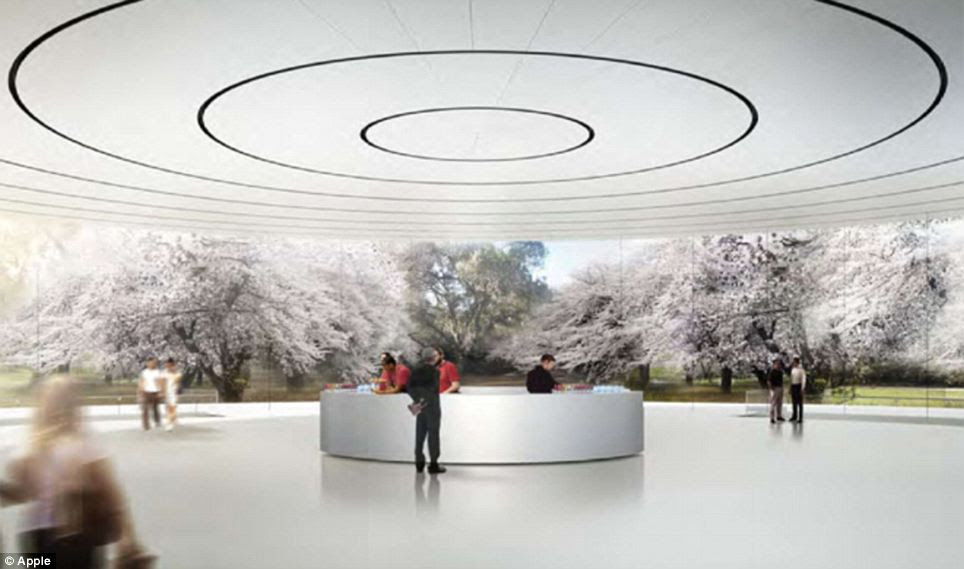 Inside the three mile wide building will be 1,000-seater auditorium where Apple's CEO Tim Cook will present the company's keynotes ahead of product launches, for example.