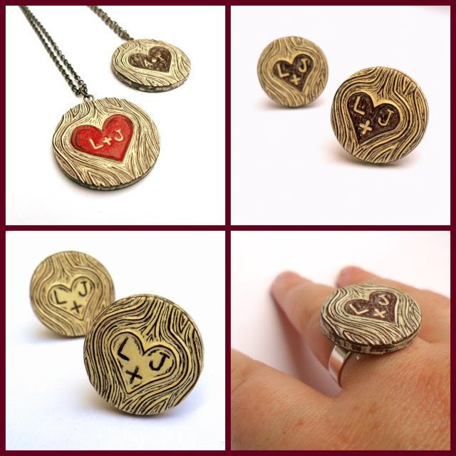 20% OFF SALE use code "EARLYBIRD2011" Personalized Woodgrain Red Heart Necklace  - Wood You Love Me