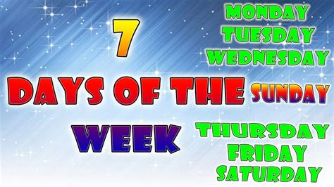  7 days of the weeks week days name for kids learning weeks