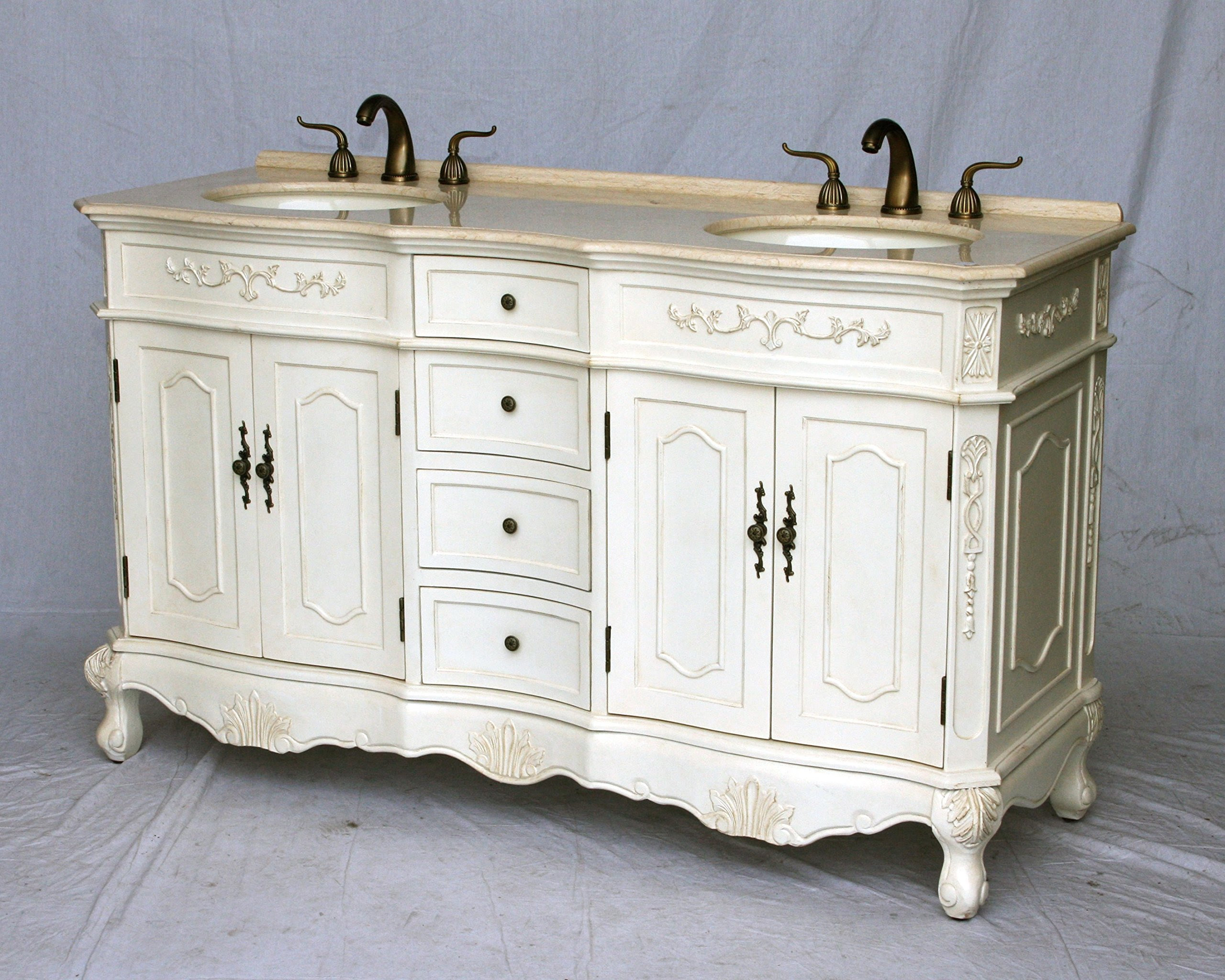 60-Inch Antique Style Double Sink Bathroom Vanity Model ...