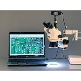 AmScope 3.5X-90X Zoom Magnification Stereo Microscope on Boom Stand + 144 LED Light + 5MP USB Digital Camera