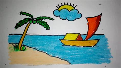 menggambar pemandangan pantai youtube
