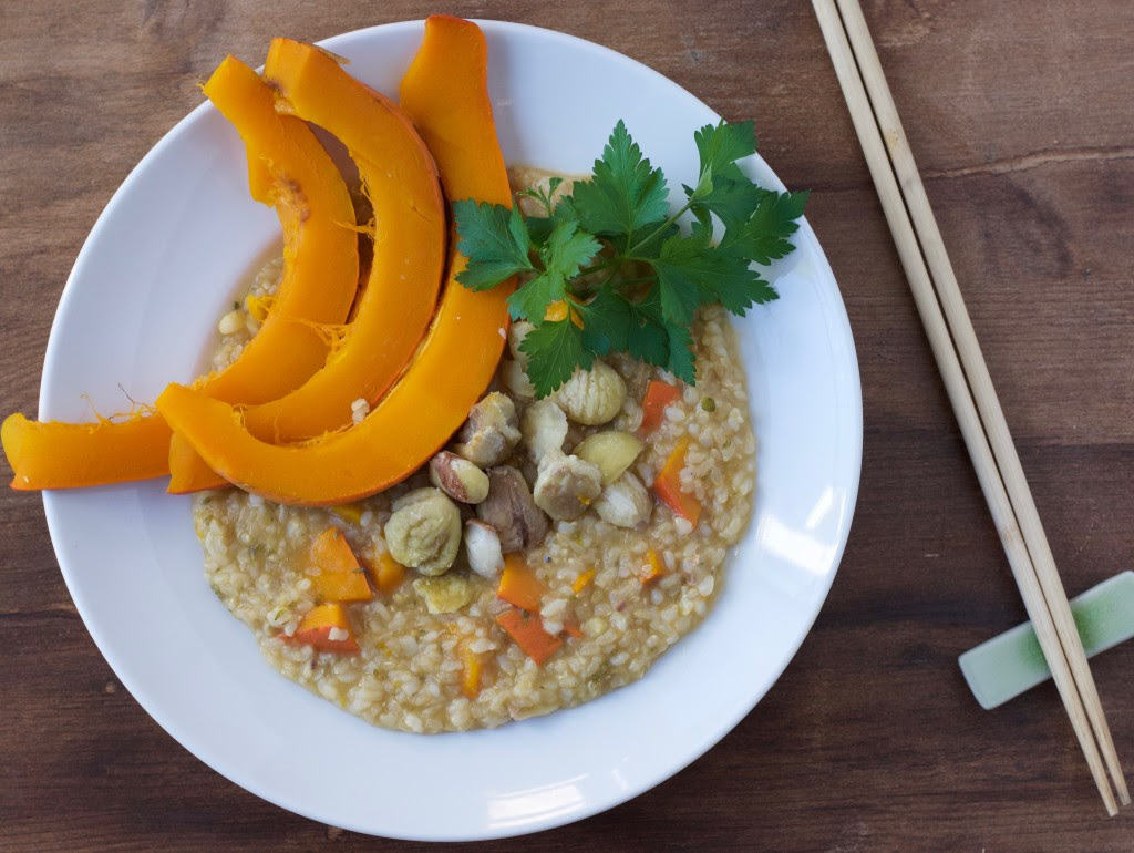 Receta de arroz integral de otoño con calabaza y castaña