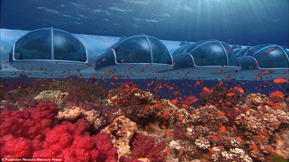 The Poseidon Resort comprises approximately 225 acres and is about a mile long. It is surrounded by a 5,000-acre lagoon and boasts pristine waters abundant sea life