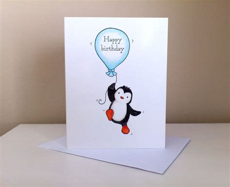  penguin birthday card little penguin and a blue balloon etsy