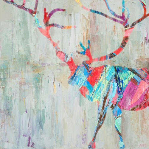 Bilder & Drucke Ann Marie Coolick Rhizome Deer Keilrahmen-Bild Leinwand  Hirsch modern bunt Pop Möbel & Wohnen
