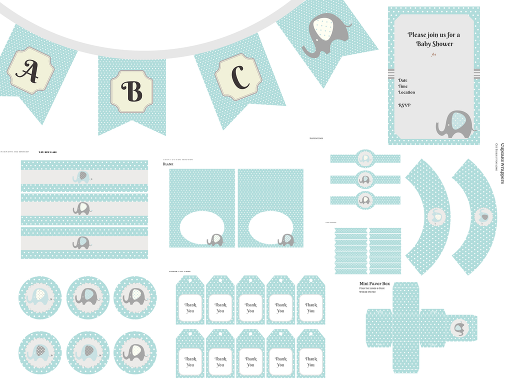 Elephant water bottle labels for baby shower