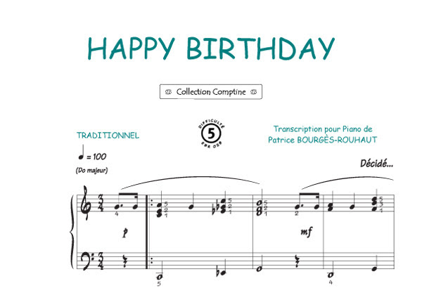 Happy Birthday Traditionnel Comptine Piano Voix Accords Tablatures Guitare Tout Instrument Traditionnel Buy Digital Sheet Music Note4piano Com
