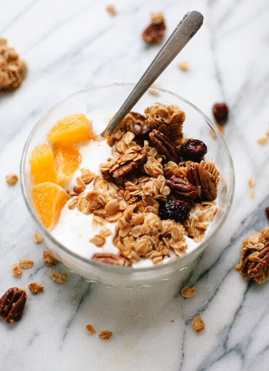 Healthy, maple-sweetened, cranberry orange granola! cookieandkate.com