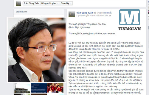 NB Trần Đăng Tuấn viết thư ngỏ về vụ báo Nga đăng bài “xúc phạm” Việt Nam