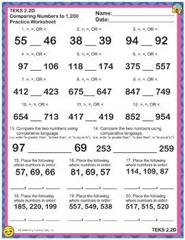  math teks 22d worksheets texas 2nd grade place value to 1200 tpt