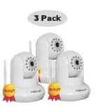 3 pack Foscam FI8910W Wireless/Wired Pan & Tilt IP/Network Camera with IR-Cut Filter for True Color Images - 8 Meter Night Vision and 3.6mm Lens - White NEWEST MODEL