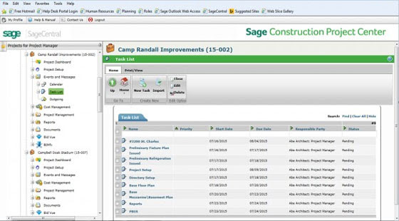 Sage Construction Project Center and Sage Bid Management