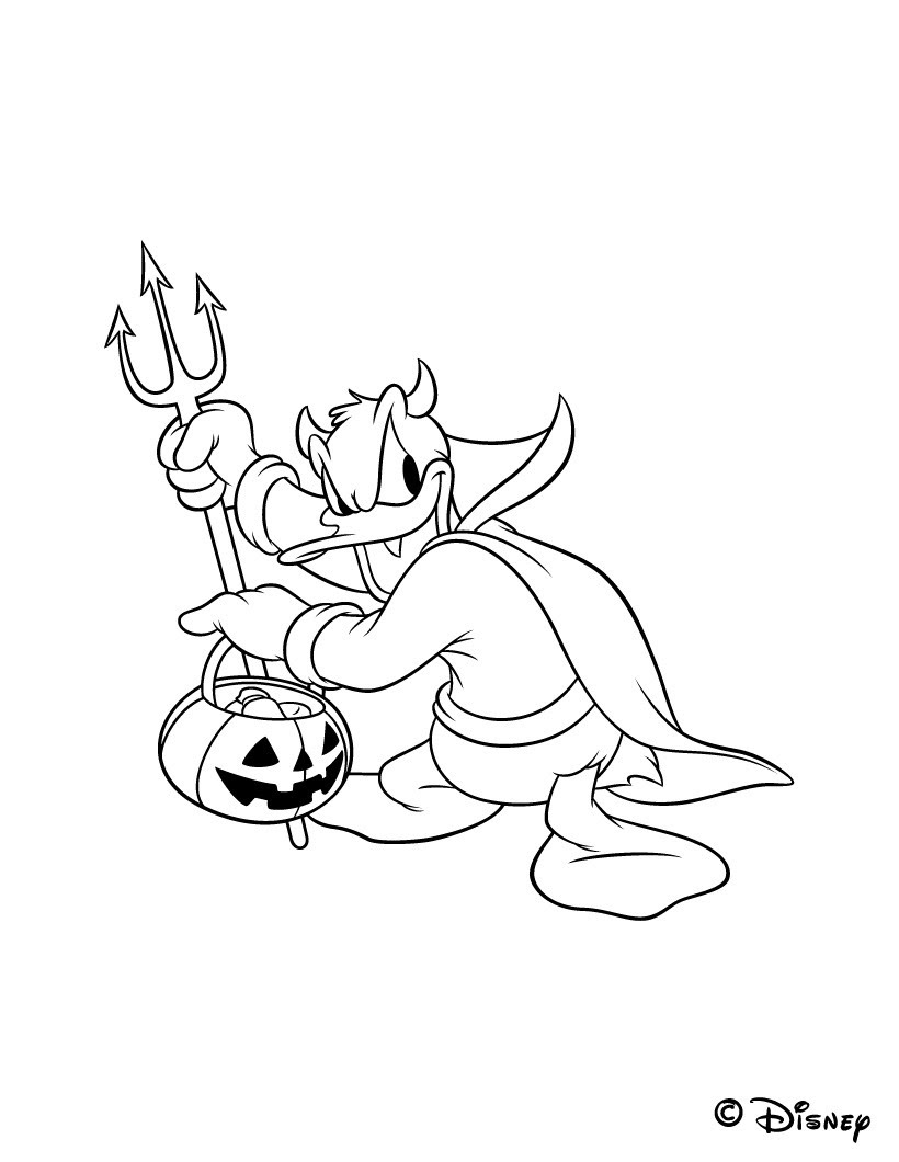 Coloriage Donald avec sa fourche et son lampion Halloween Coloriage Coloriage FETES Coloriage