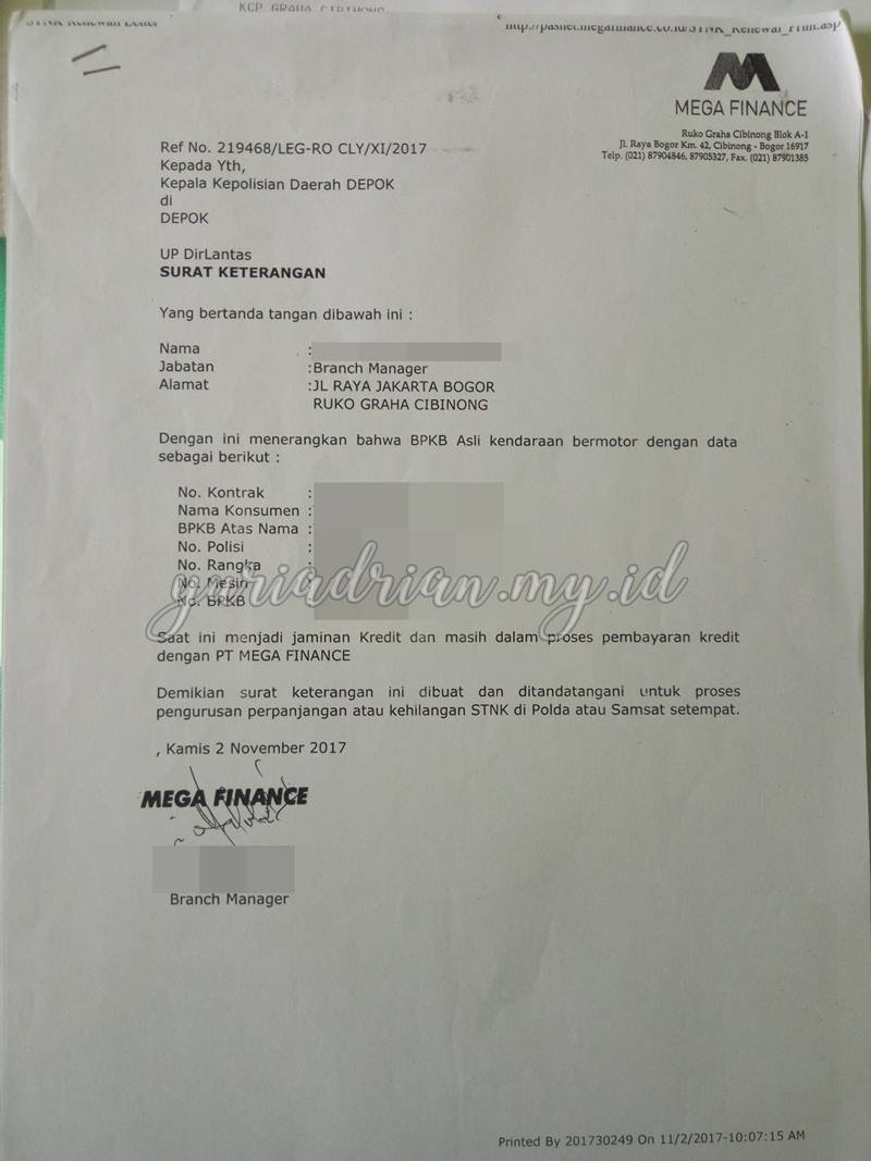 Cara Membuat Surat Keterangan Leasing Mega Finance Untuk 